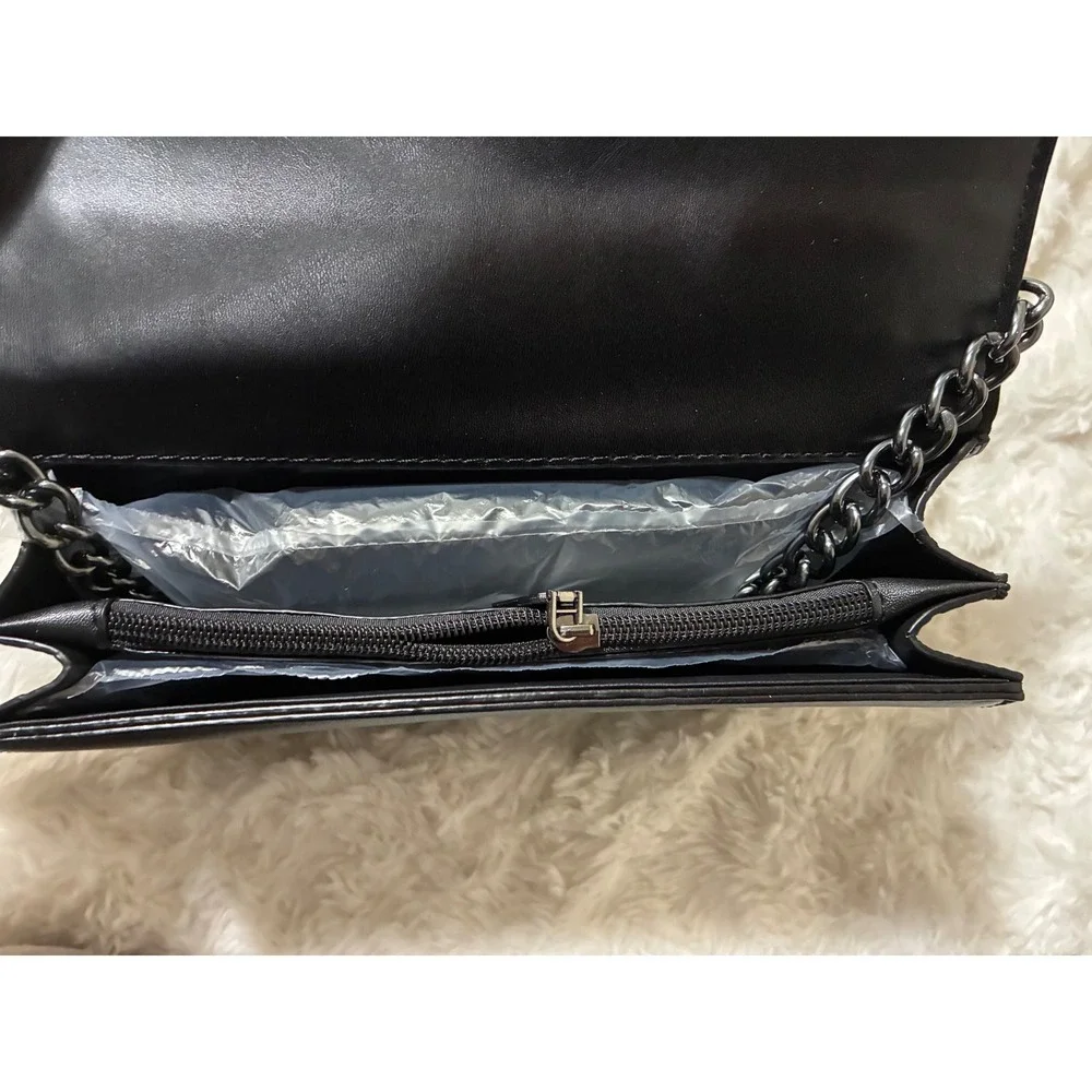 Mermaid Medallion Black Faux Snakeskin Crossbody Bag Spur Chained‎ Shoulder Bag